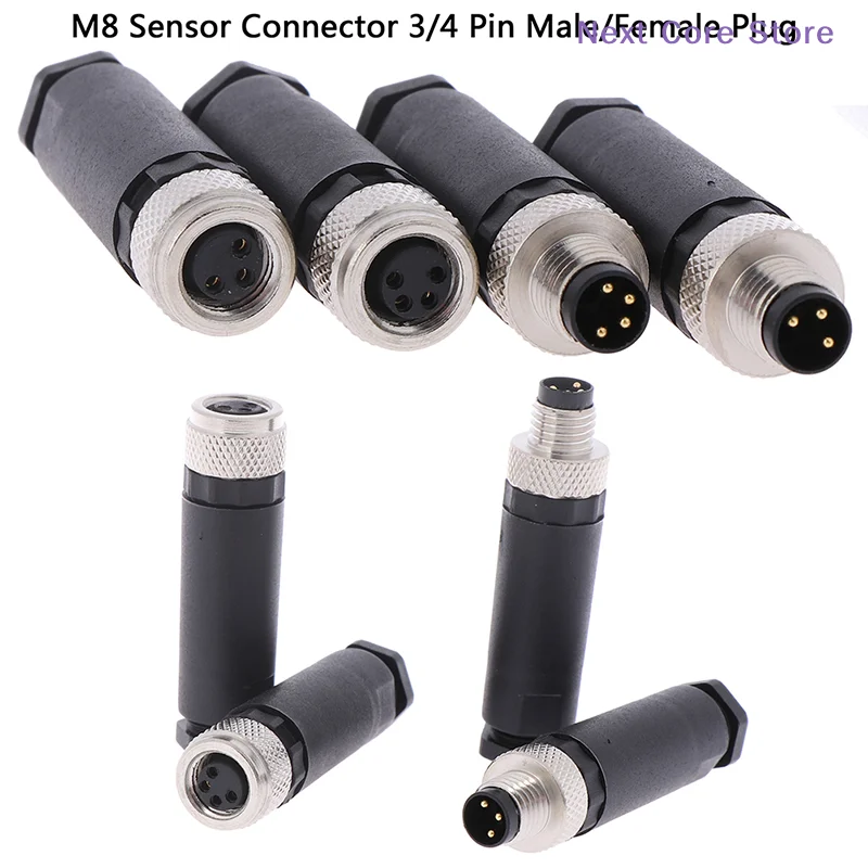 [NC]1Pc M8 Sensor Connector 3/4 Pin Male/Female Straight Angle Plug[NC]