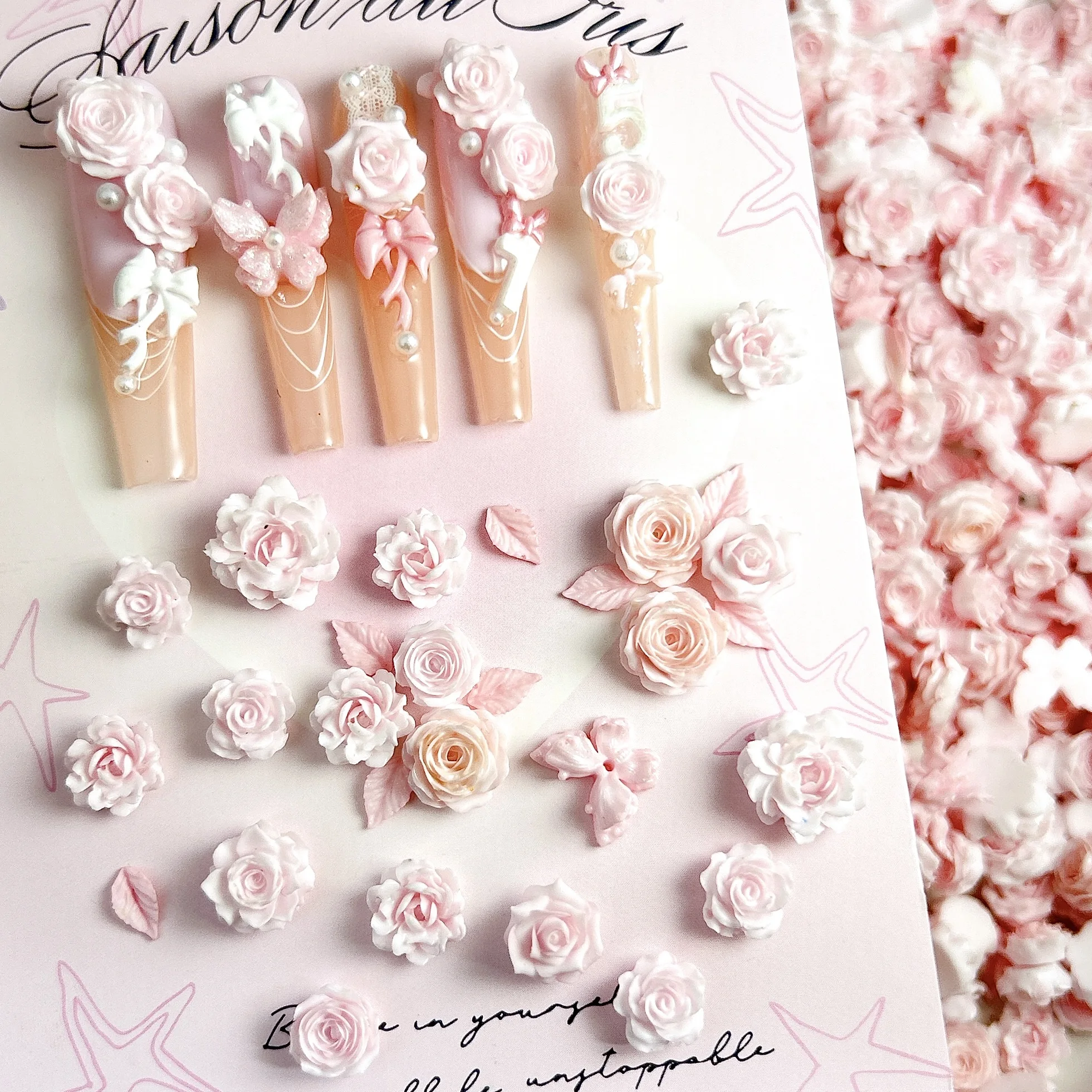 50 Uds. De abalorios para decoración de uñas de resina de peonía de loto suave mezclados al azar, hoja translúcida luminosa colorida 3D, decoraciones para uñas de mariposa DIY