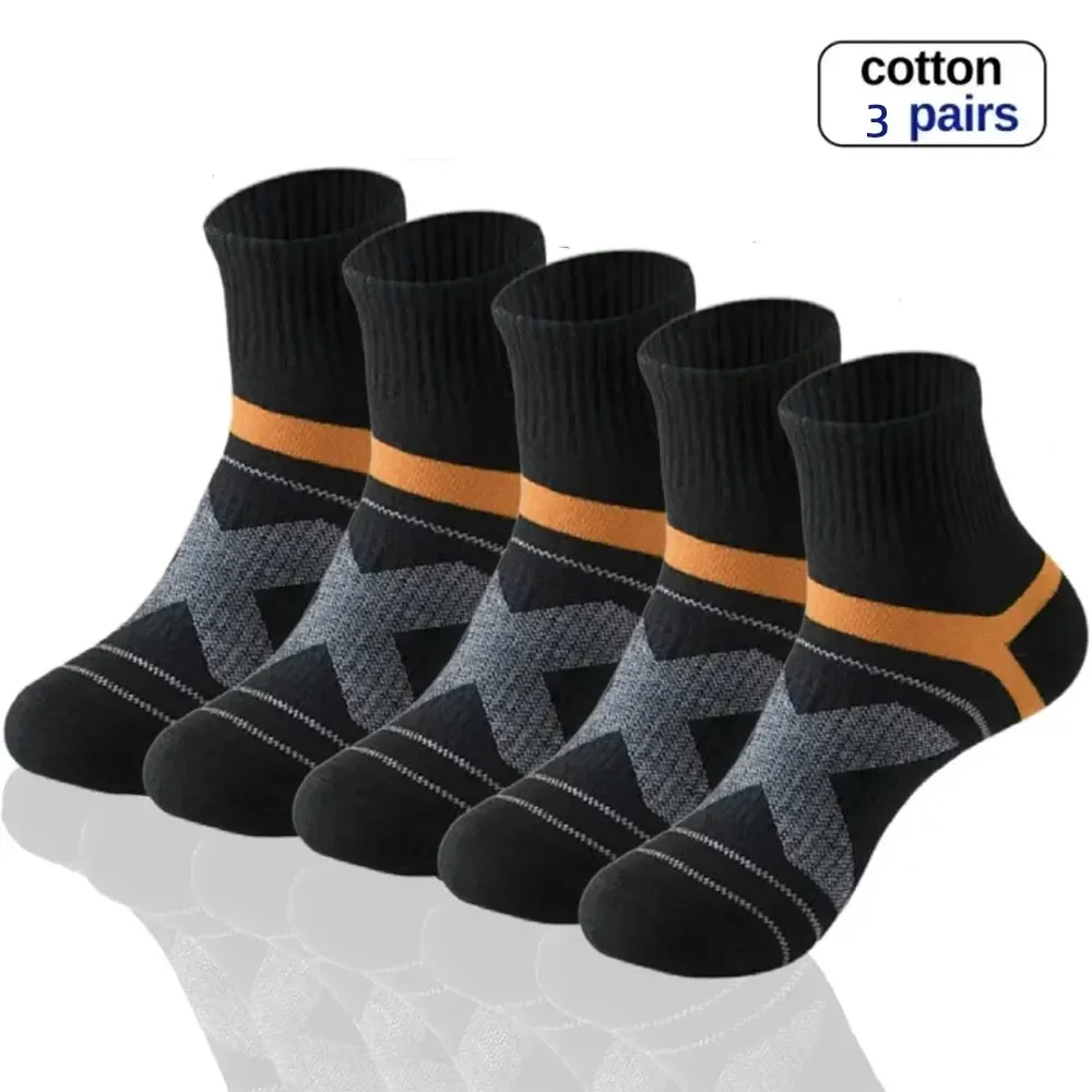 3 Pairs of MEN\'S Cotton Outdoor Sports Socks, Sweat Absorbing and Odor Resistant Cotton Running Basketball Socks, Trendy Socks