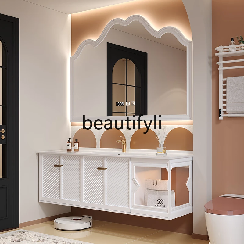 

French bathroom cabinet ceramic integrated washbasin cabinet combination new bathroom hand wash station