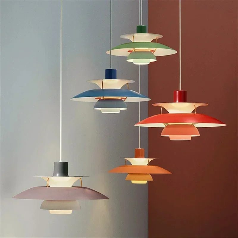 Modern colored LED pendant light Danish designer umbrella dining room pendant light dining table living room lighting fixtures