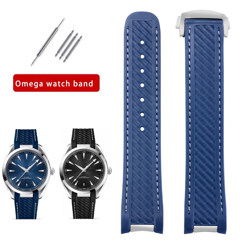 

20MM curved mouth silicone rubber strap for Omega SEAMASTER AQUA TERRA 150 blue diving bracelet Men's waterproof watch band