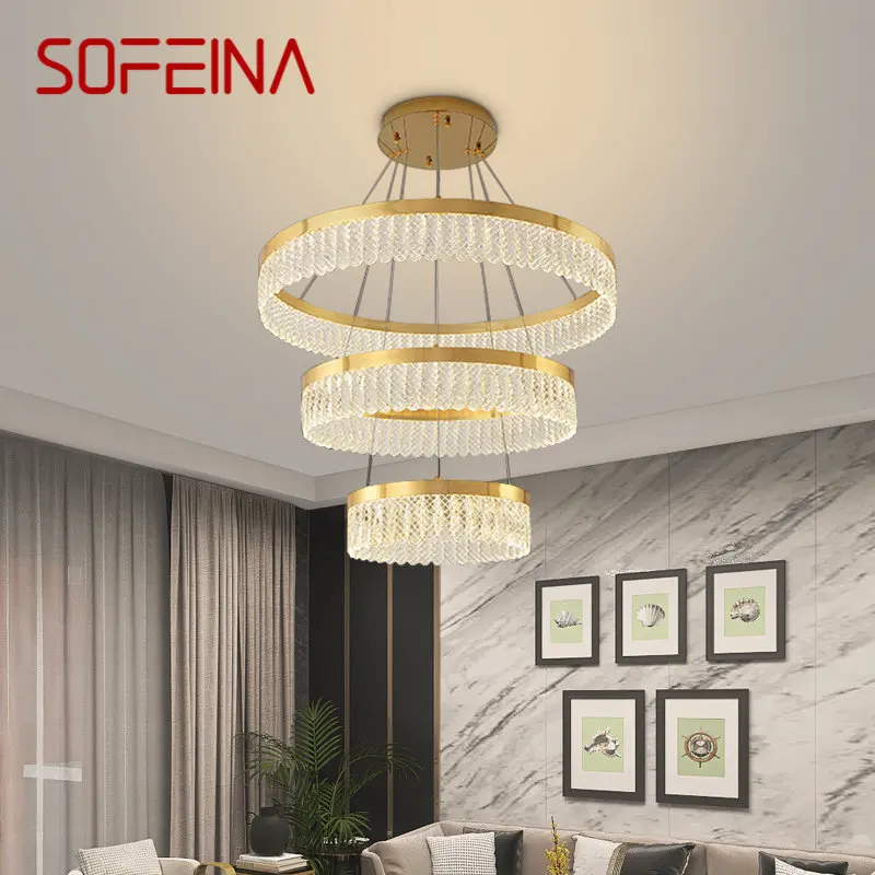 

SOFEINA Modern Crystal Pendant Lamp LED Vintage Light Luxury Rings Chandelier Home For Living Dining Room Bedroom Decor