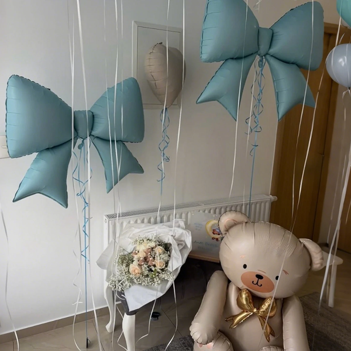 Blue Bow Balloon and Bear Balloon Set Blue Balloon for Shower, Baby Party, Birthday Party Decoration - view 2