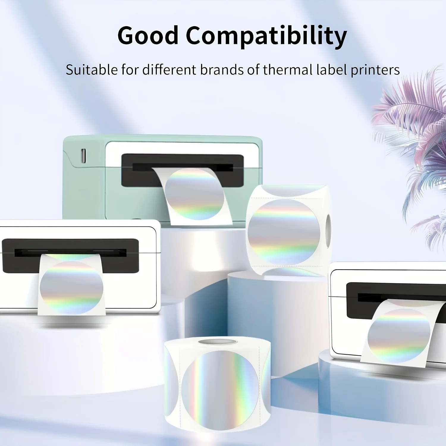 200 Stück 3-Zoll Holographische Silberne Direkt-Thermoetiketten, Runde Bedruckbare Regenbogen-Glitzer Thermodrucker-Aufkleber – Detail 5