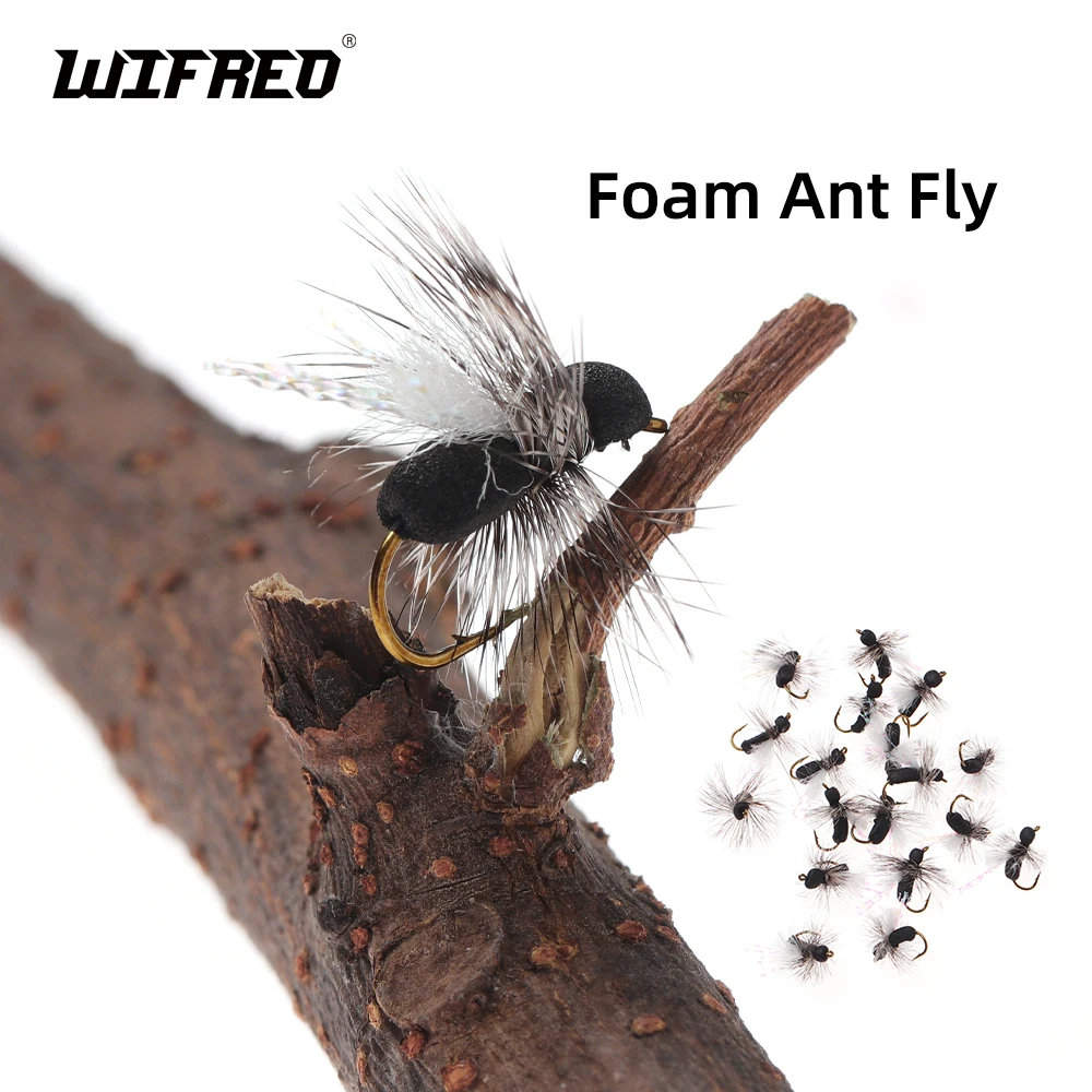 Wifreo 6pcs Black Foam Grizzly Hackle Ant Fly Floating Dry Flies Lake River Stream Fishing Artificial Insects Lure