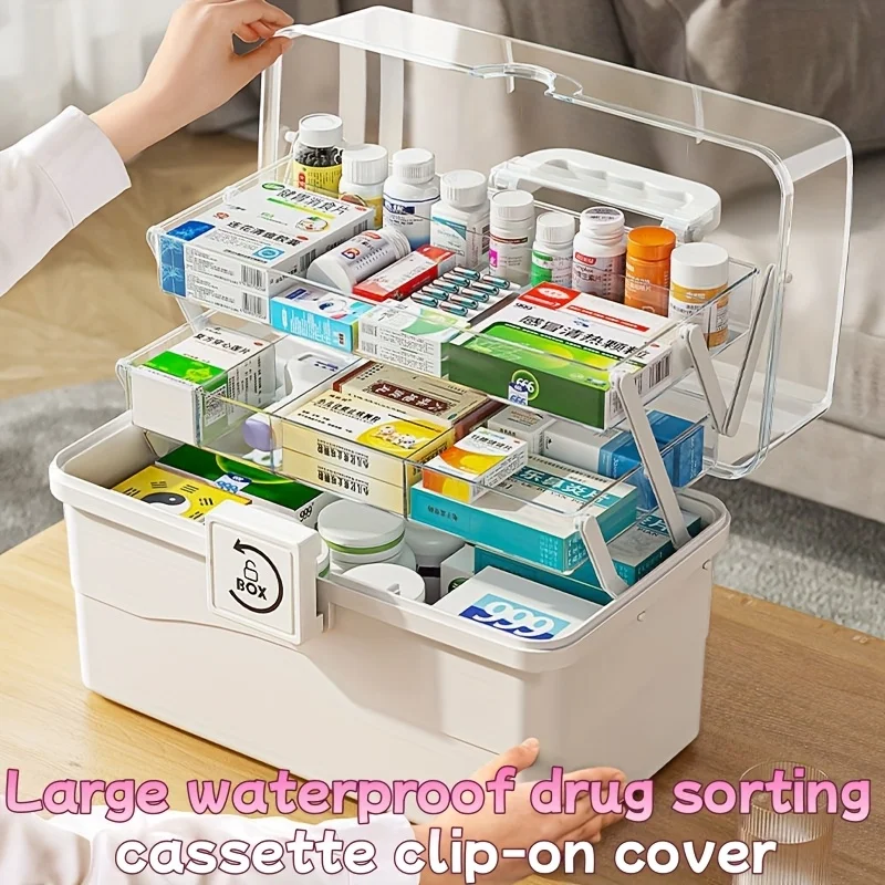 

Large White Medicine Organizer with Clip Lid - Durable, Large Capacity for Home, Kitchen, Bathroom