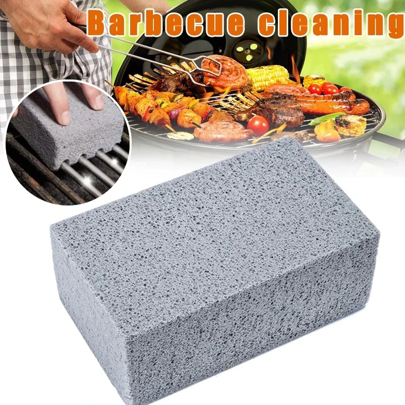 

High Temp Resistant Pumice Stone BBQ Cleaning Tool Compact Grey Brick for Grill Plate Rack Grease Removal Outdoor Barbecue Use