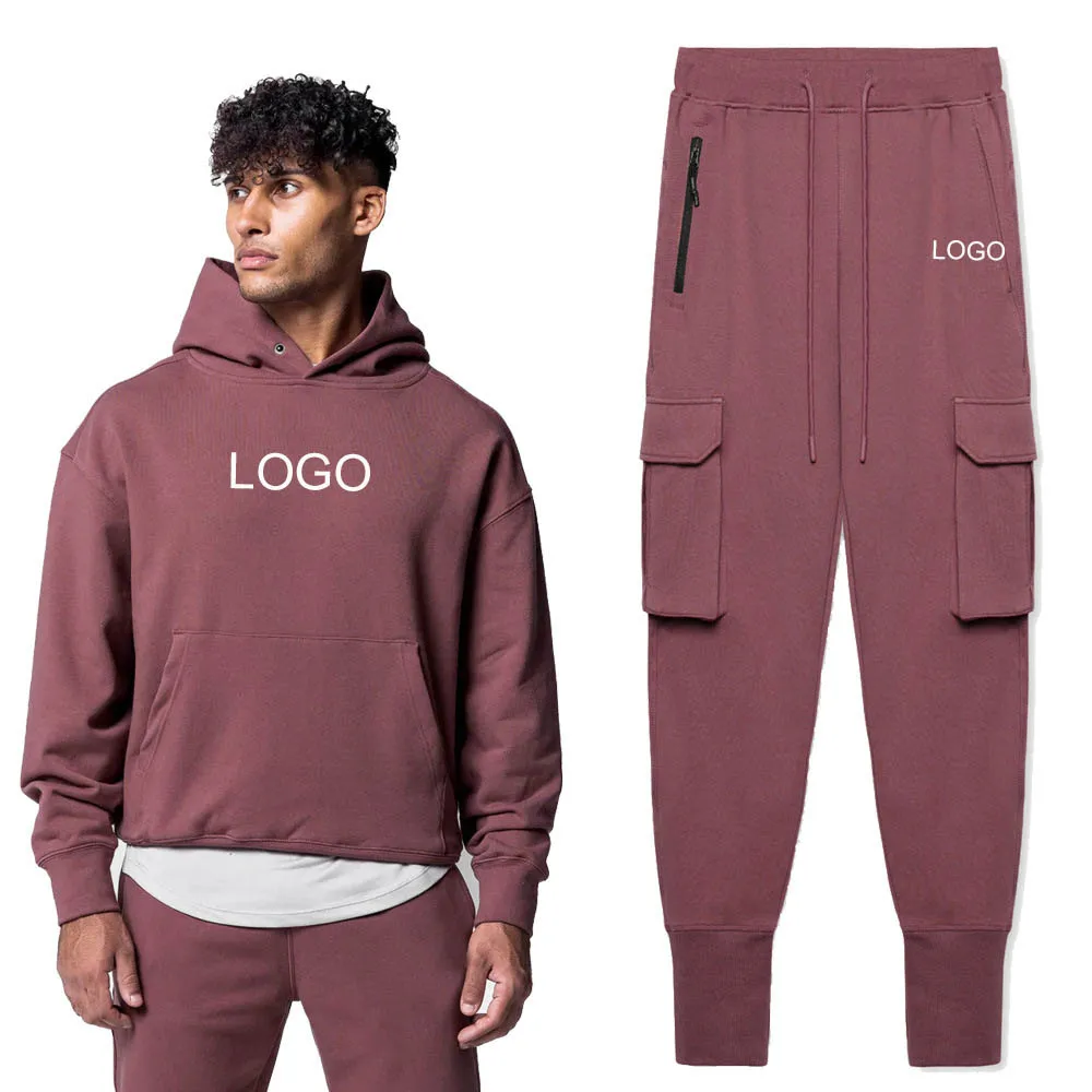 Custom LOGO 100% cotton jogging suit Autumn and winter men\'s sportswear pants sportswear men\'s hooded jogging pants set