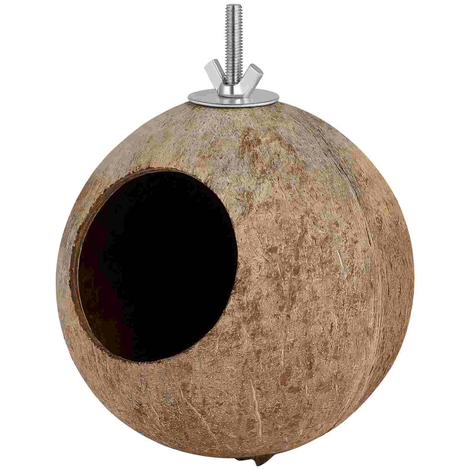 POPETPOP Coconut Shell Pet Bird Nest Hamster Squirrel Breeding Nest Crafts Delicate Bird House Pendant for Yard Garden