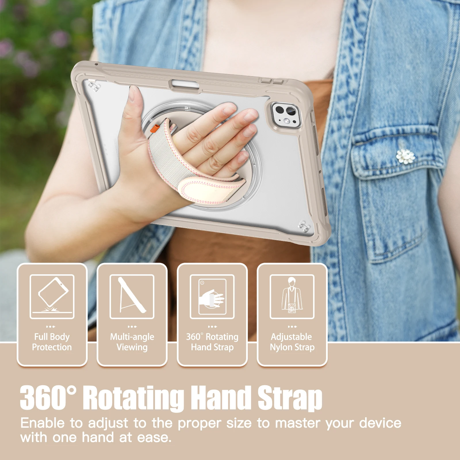 Rotation Stand Tablet Case For iPad Pro 13 11 M4 Air 4 5 6 7 8 9 10th Generation Mini Hand Band Shockproof Clear Hard Cover