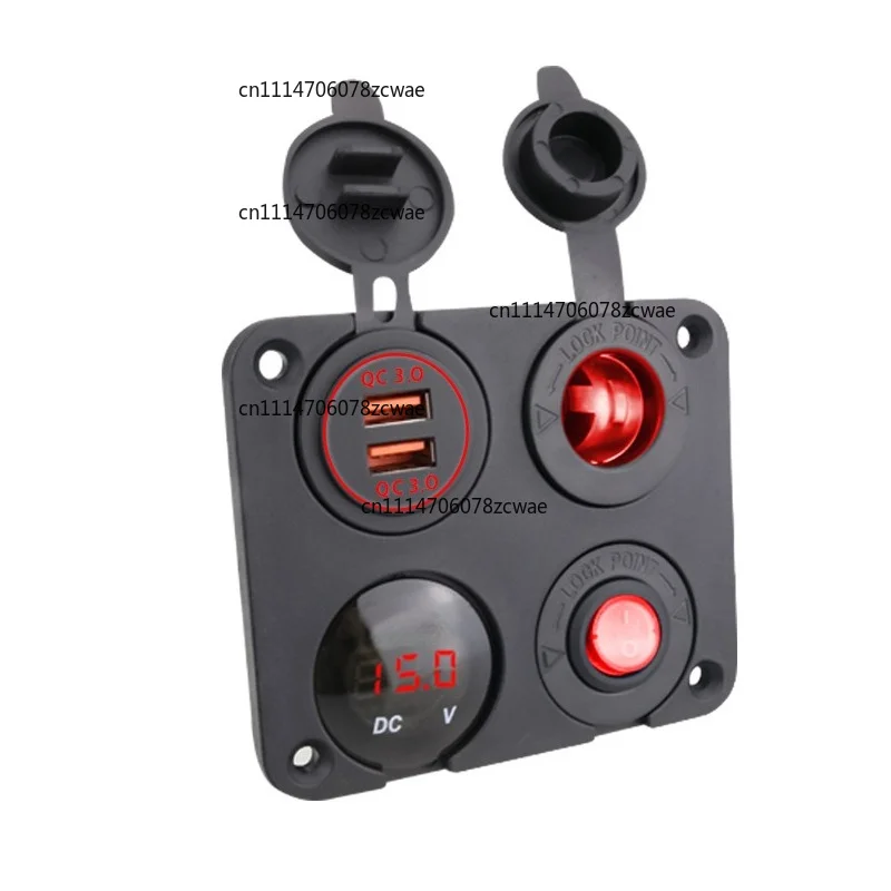 4 Port USB Charging Panel with Voltmeter Power Switch Waterproof 12V-24V for Car Motorcycle Modification