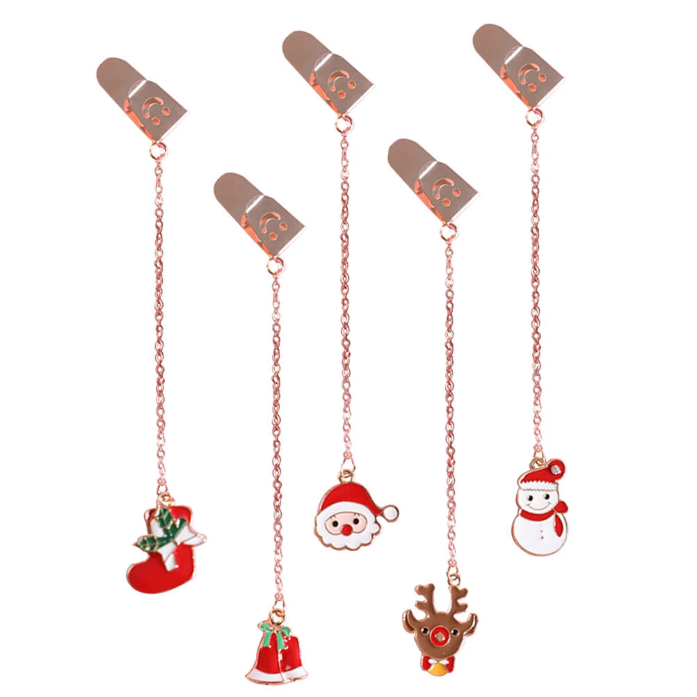 

5pcs Metal Bookmarks Creative Christmas Design Quality Clear Texture Non Fading Ideal Students Gifts Mini Pendants