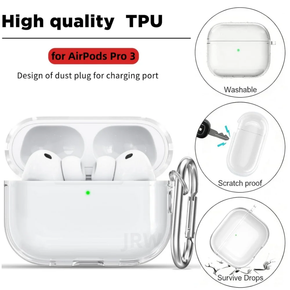 Neu für AirPods Pro 3: Transparente TPU-Hülle, stoßfeste, klare Schutzhülle für AirPods Pro 3 mit Reinigungsstift.