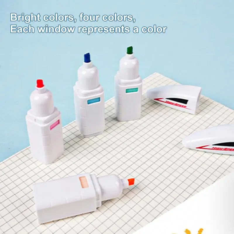 다채로운 기차 모양 하이라이터 펜, 학교 하이라이터, 미적 마커, 어린이를 위한 컬러 하이라이터 세트, 4 in 1
