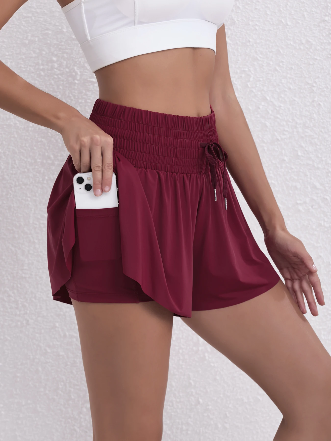 Lauf-, Tennis-, Pocket-Sportshorts, hochtaillierte Damen-Shorts, Anti-Exponierungs-Hosen – Detail 15