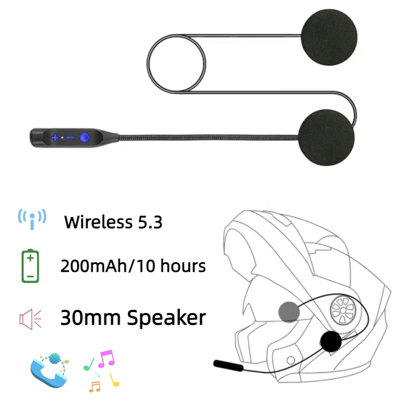 L5 Wireless Motorcycle Helmet Headset BT 5.3 Call Phone Earphone Music Player