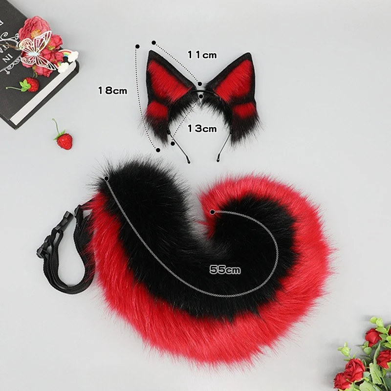 New German Shepherd Dog Ears Plush Tail Faux Fur Wolf Tail Women Lolita Handmade Hair Hoop Dog Ear Tail Suit Cosplay Accessories