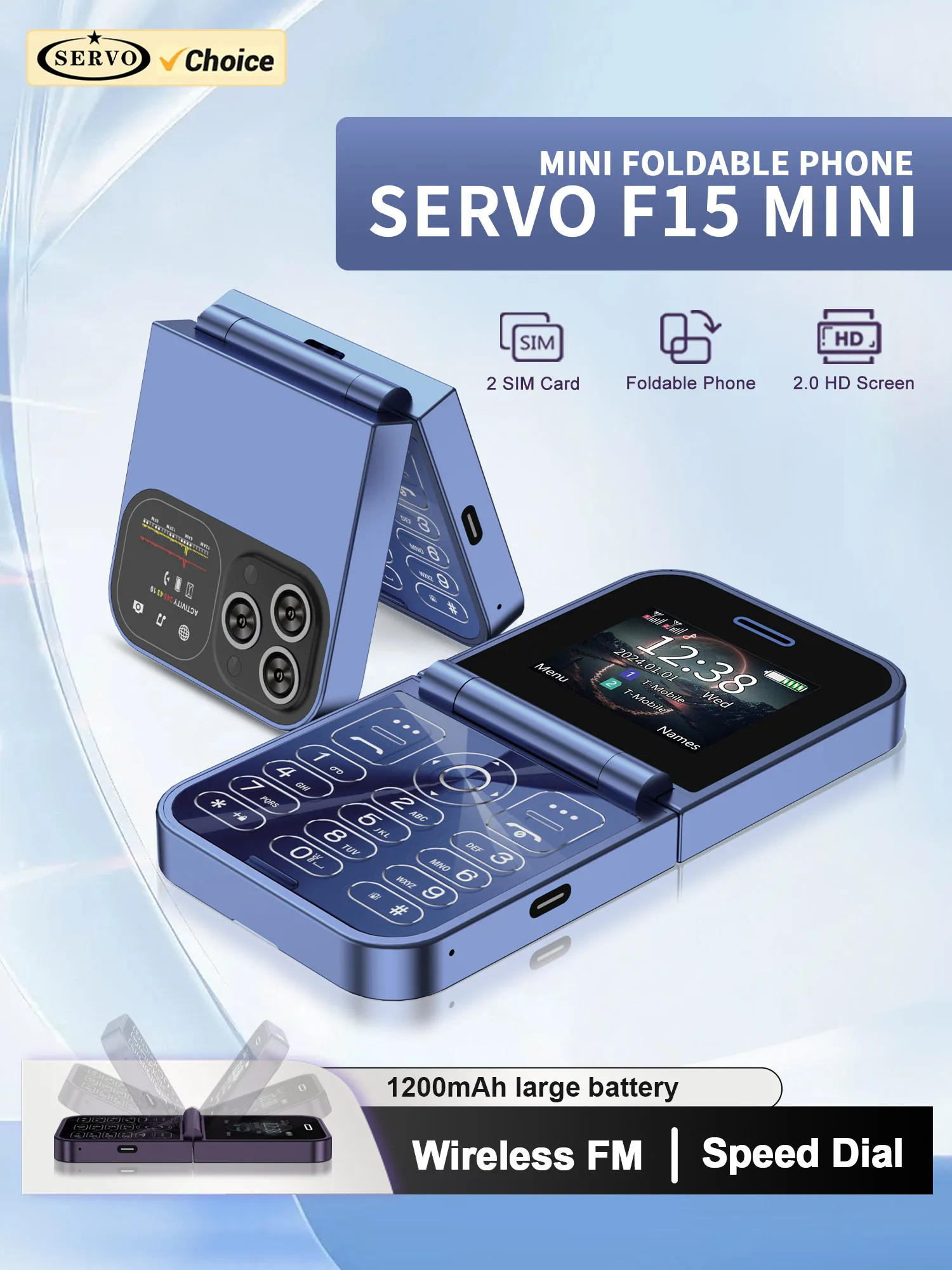 SERVO F15 Mini téléphone portable à rabat 2.0 pouces affichage double carte SIM liste noire cadran de vitesse voix magique 2G GSM bouton pliable petits téléphones portables