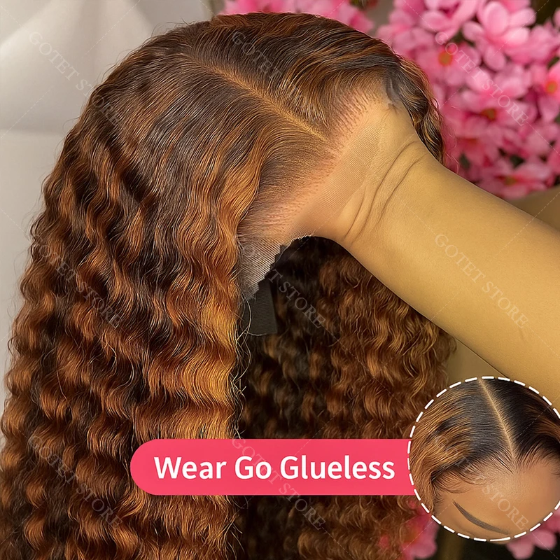 

F4/27 Highlight Ombre Water Wave Hd Lace Front Wigs Glueless Wigs 30 Inch Brown 13x4 Hd Lace Frontal Human Hair Wigs