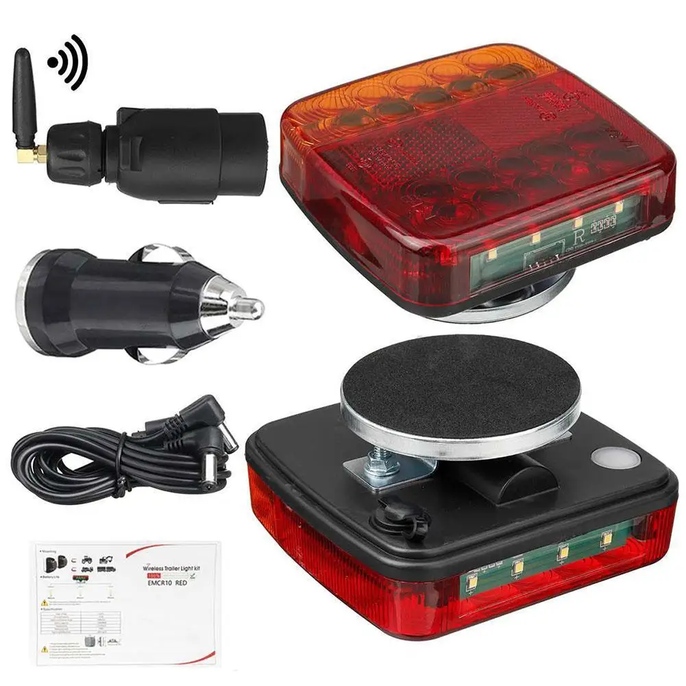 Wireless Magnetic Trailer Tail Light Waterproof Rechargeable Rear Taillight Signal Warning Brake Lamp Reflective Lens