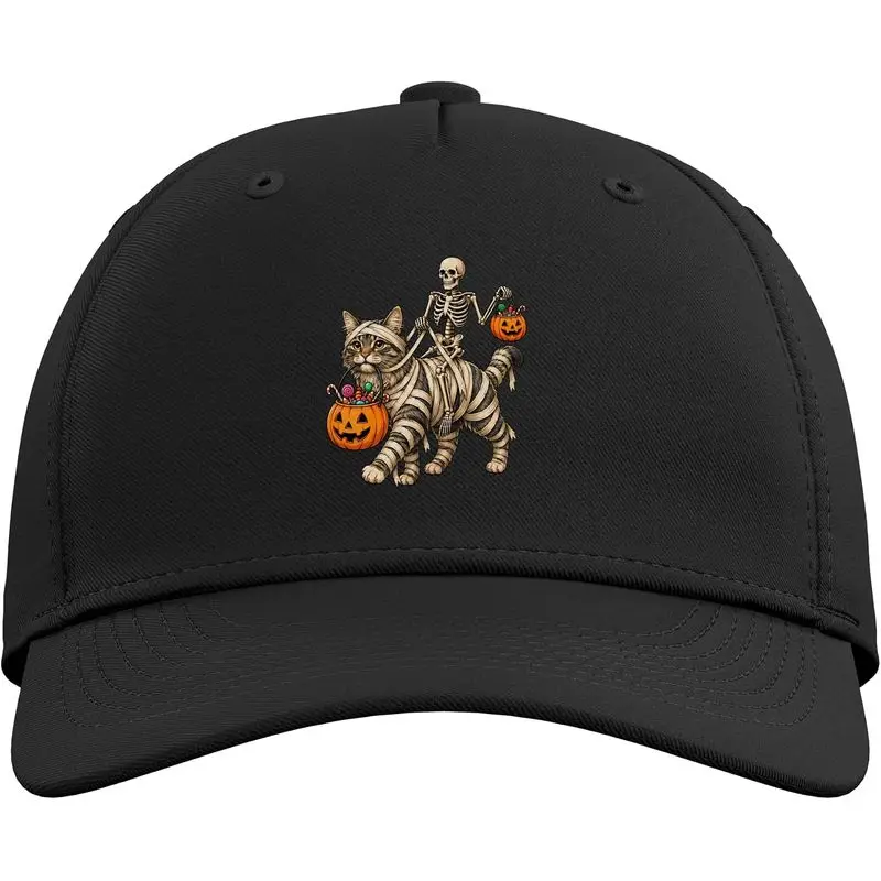 Skeleton Riding Mummy Cat Spooky Halloween Trick Or Treat Adjustable Baseball Hat