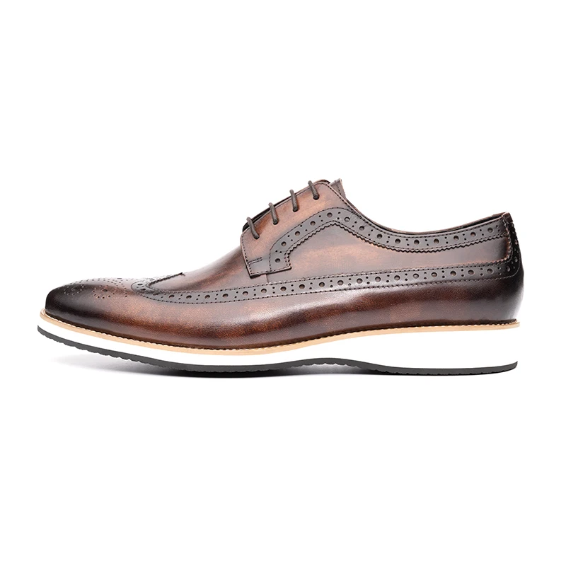 Zapatos Brogues clásicos para hombre, zapatos Oxford de negocios, informales, con cordones, a la moda, de cuero puro, estilo Retro