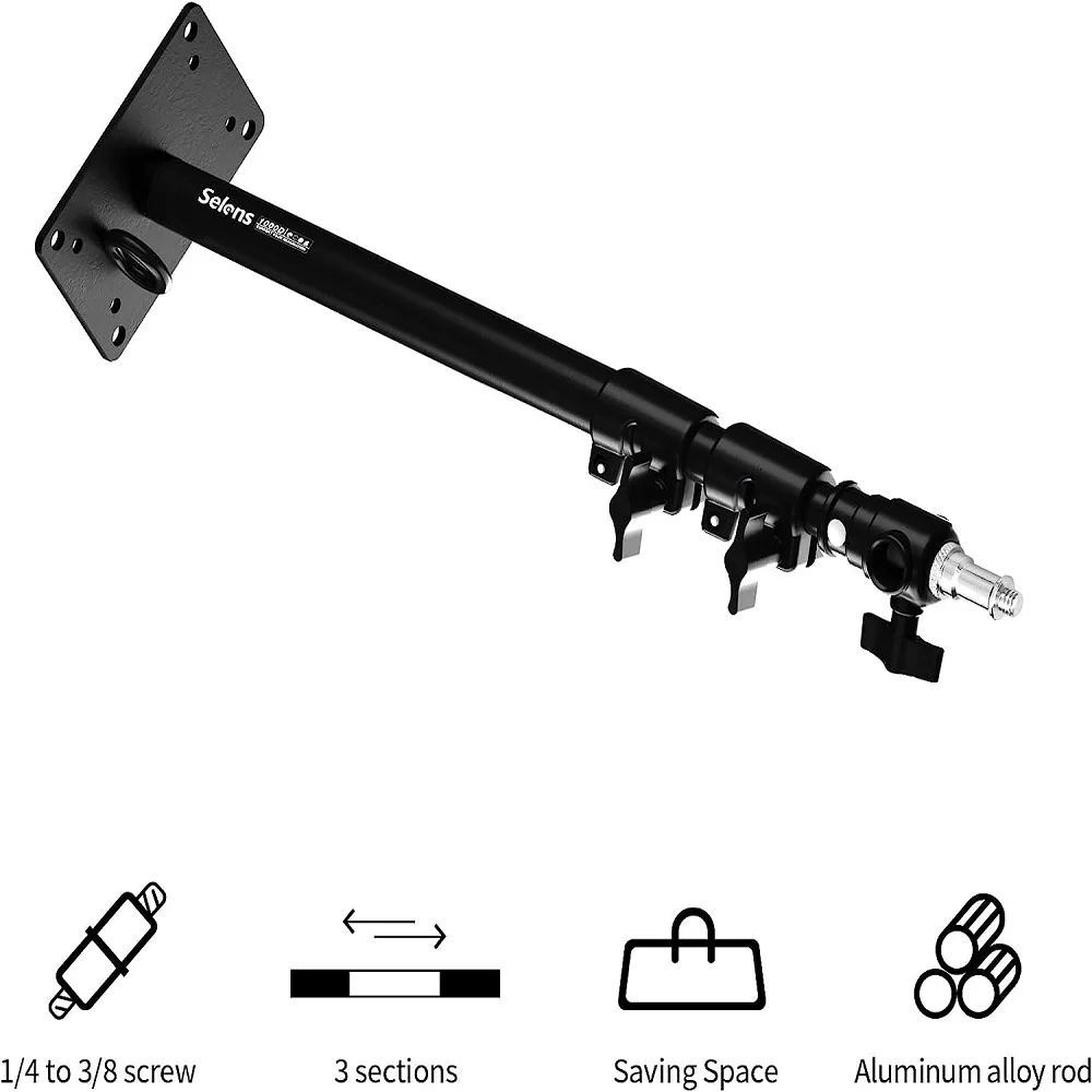 Selens Photography Wall Mount Boom Arm Stand, Wall Ceiling Mount Boom Arm Adjustable Bracket For Photo Studio Video Ring Light