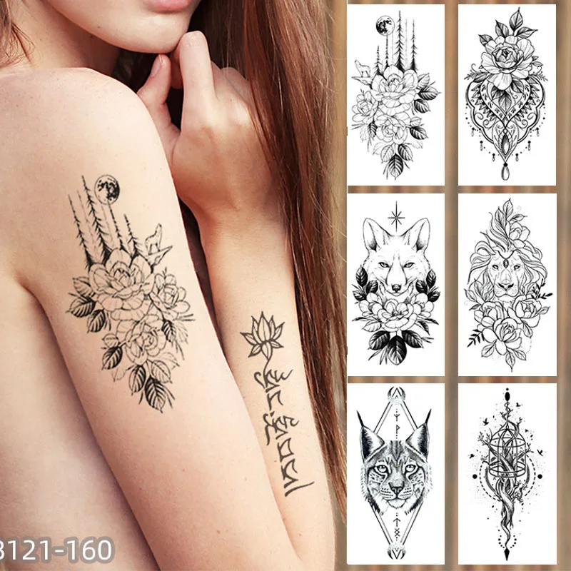 

Waterproof Temporary Tattoo Sticker For Men Women Girl Flower wolf Crown Body Art Arm fake Tattoos King Animal Tattoo Stickers