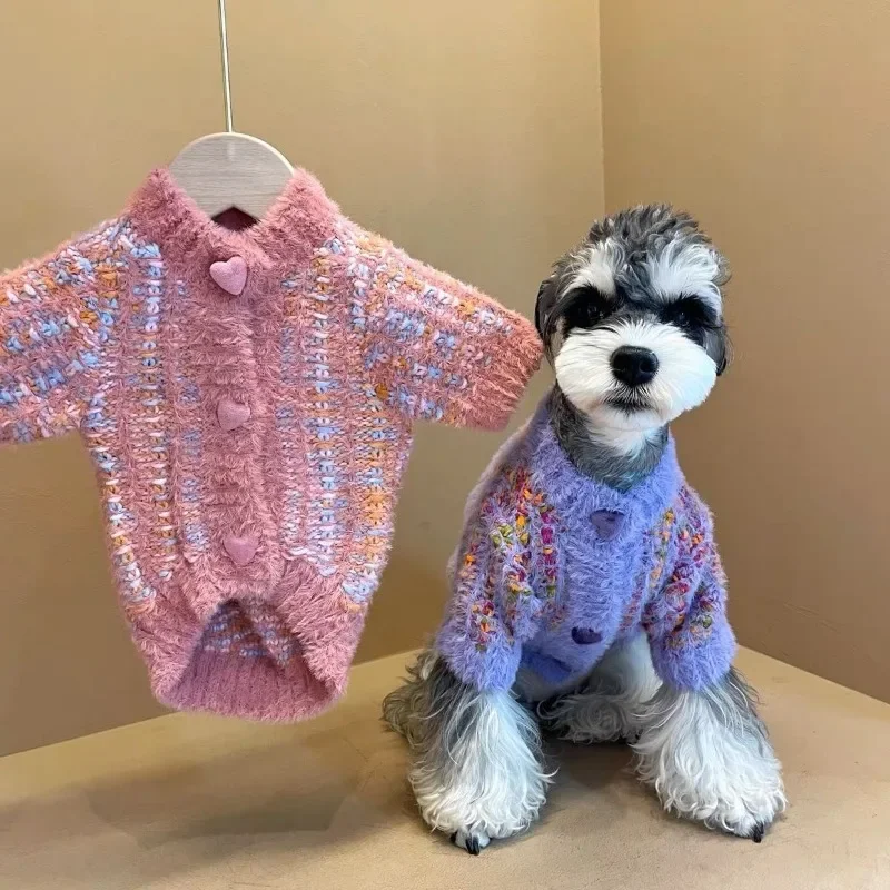 Dog Autumn and Winter Thick and Warm Schnauzer Pet Cardigan Sweater