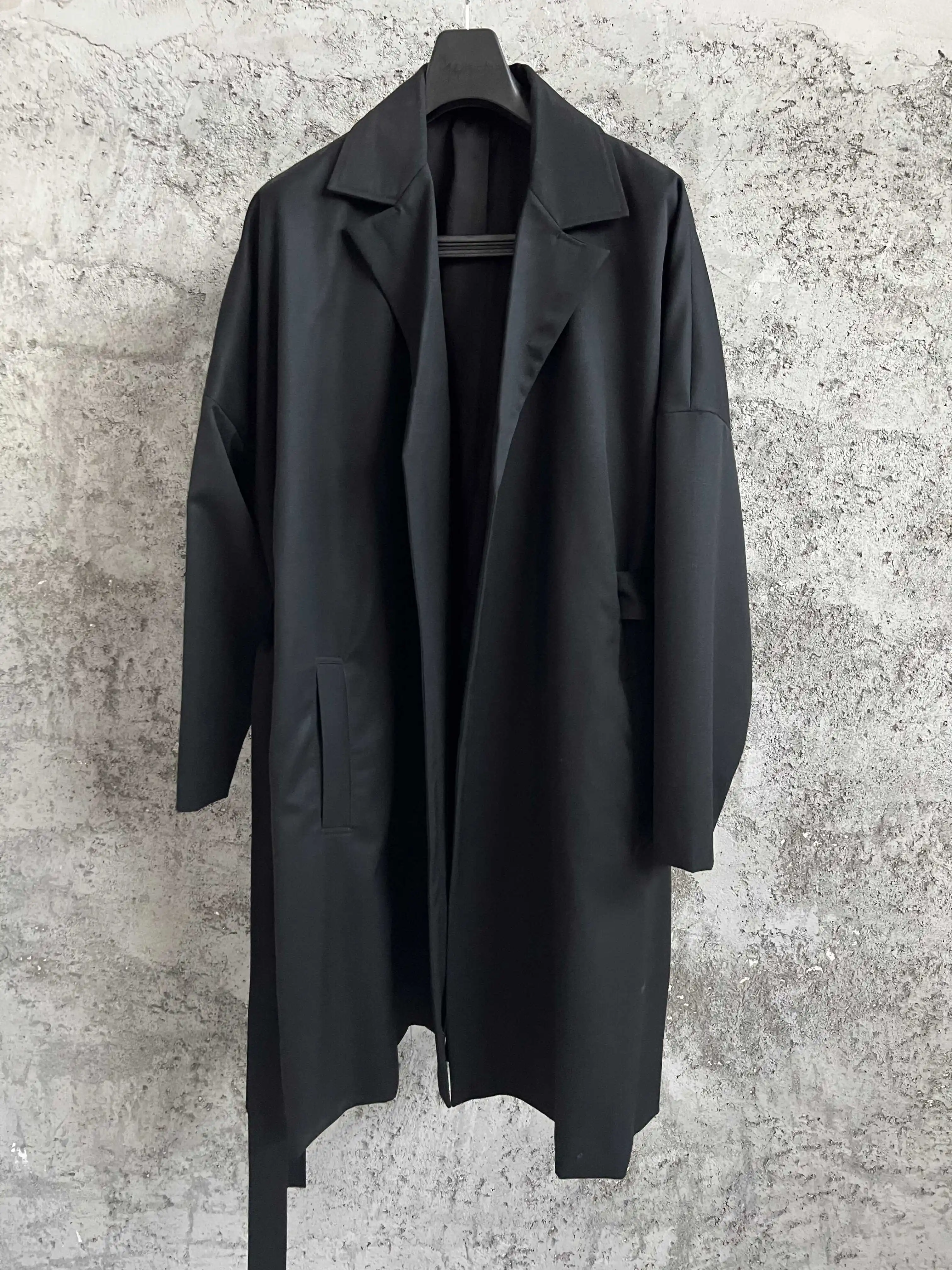 

TOP-YAMAMOTO mid-length woolen loop men's trench coat with belt