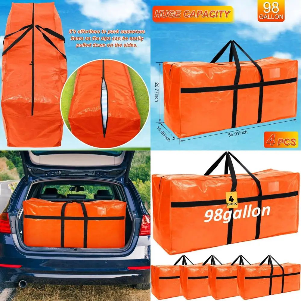 

Extra Large 98 Gallon Storage Bags with Zipper Handles for Christmas Tree, College Dorm, and Moving (Orange)