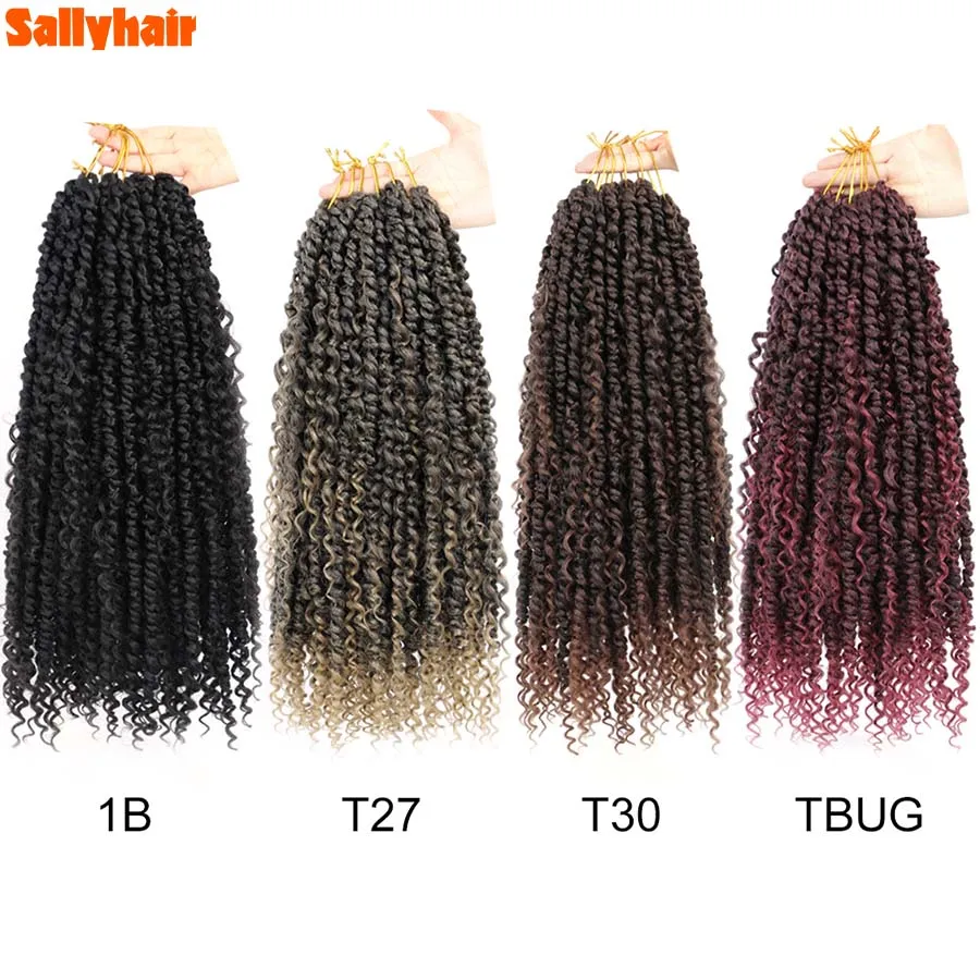 Afro Passie Water Wave Gehaakte Vlechten 24 Inch Synthetische Boho Golvende Bom Voorgedraaid Gehaakte Haarextensies Sallyhair