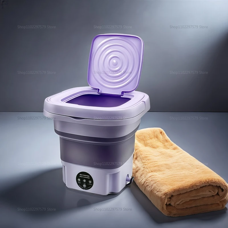 8L Portable Foldable Mini Washing Machine with Spin Dryer Compact Laundry Washer for Socks Underwear Household Laundry Bucket