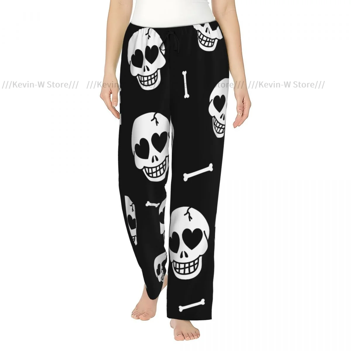 

Women Hearts And Skulls Flannel Pajama Pants Soft Warm Sleep Pants Cozy Winter Loungewear