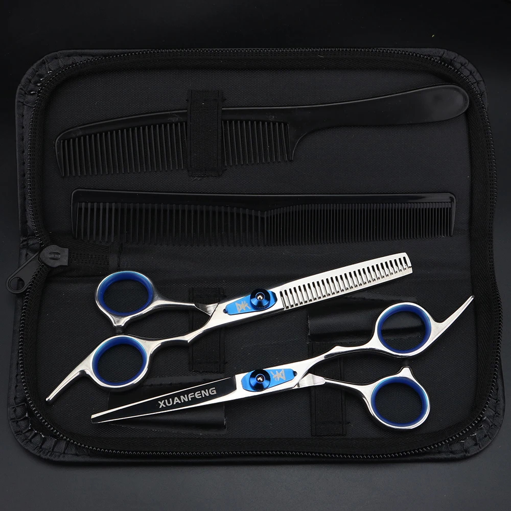 XUANTENG مقص شعر رصاصة زرقاء 6 بوصة، أدوات قص الشعر المنزلية، مقص القطع، ومجموعة مقص التخفيف #6