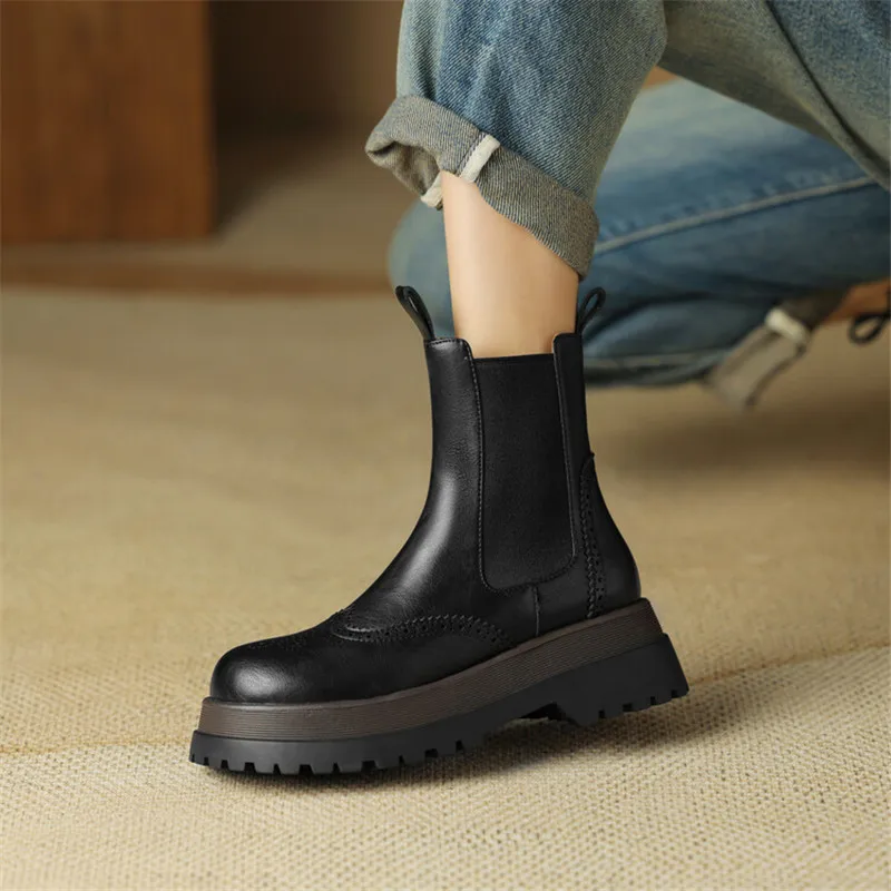 2023 Autumn/winter Women Boot Round Toe Chunky Heel Shoes Fashion Boots Short Boots for Women Handmade Platform Boots High Heels