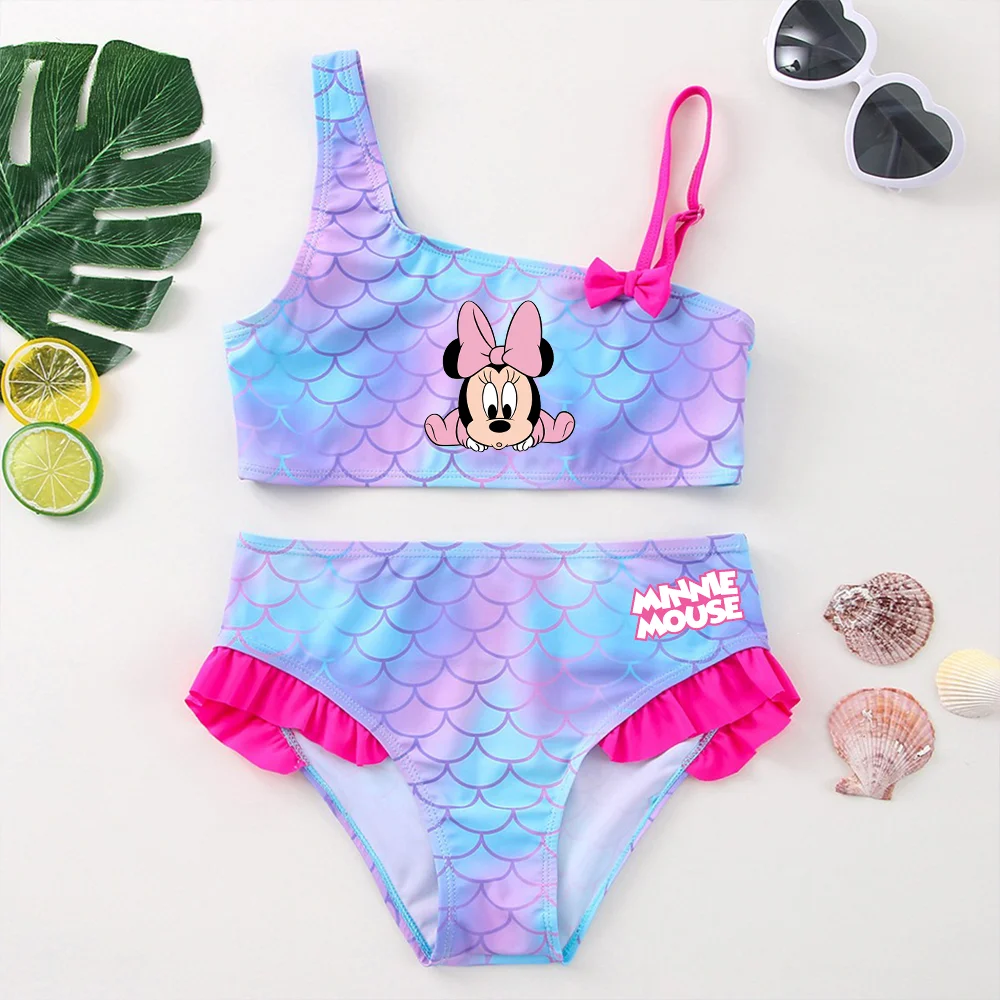 

Mickey Minnie Mouse Girls Bikini Swimsuit Kids Beach Two-Pieces Bathing Suits Wear Mermaid Fish Children Summer Swimwear