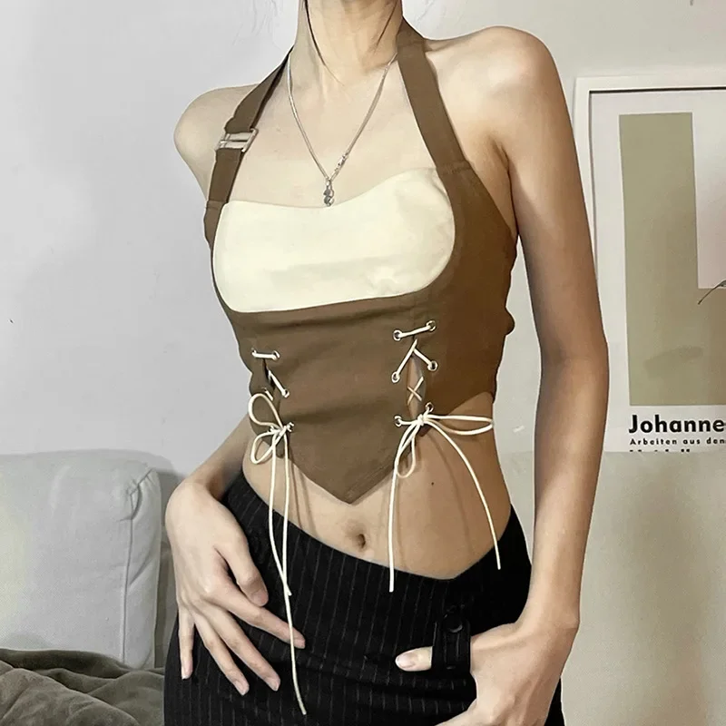 Hot Girl Series Strapl Vest Women's Slimming Irregular Slit Strap Tops Sweet Spicy Summer High Waist Punk Style Versatile Top