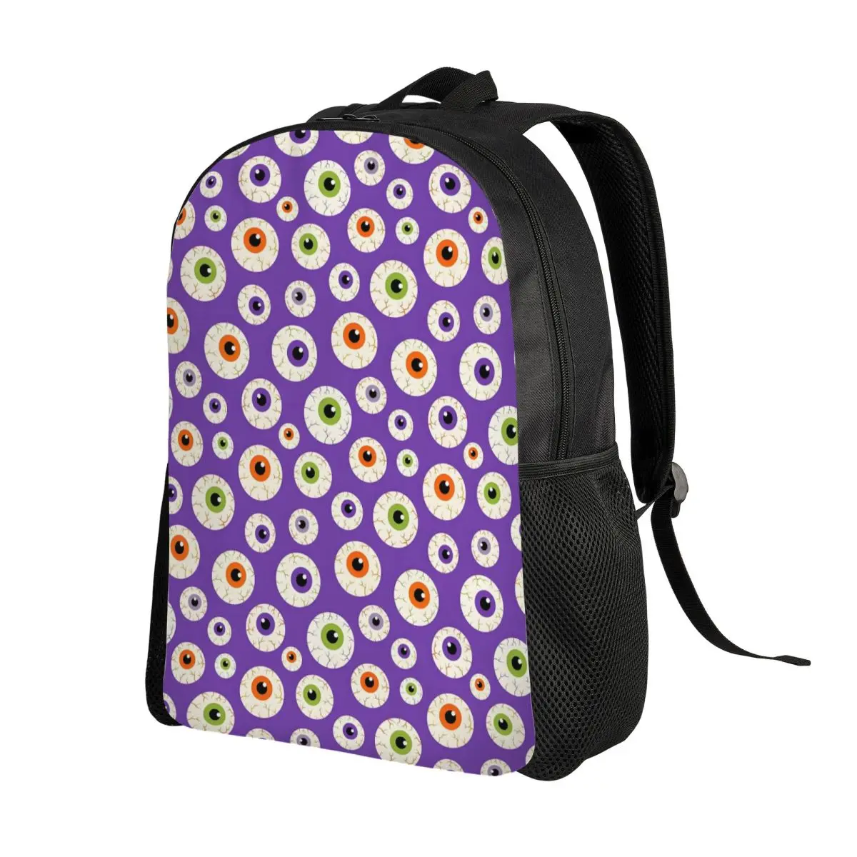 Custom Creepy Eyeballs Purple Backpack for Men Women Water Resistant School College Halloween Party Hollow Bag Print Bookbags