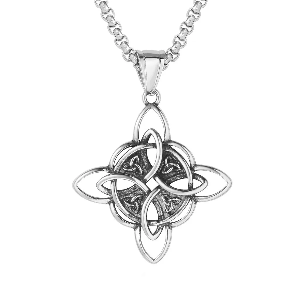 Vintage Wiccan Witch\\'s Knot Celtic Knot Pendant Personalized Men\\'s Chain Nordic Odin Trinity Necklace  Jewelry