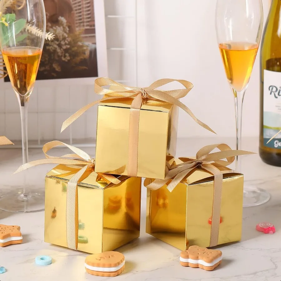 200 Pcs Small Gift Boxes 3 x 3 x 3 Inches Kraft Gold