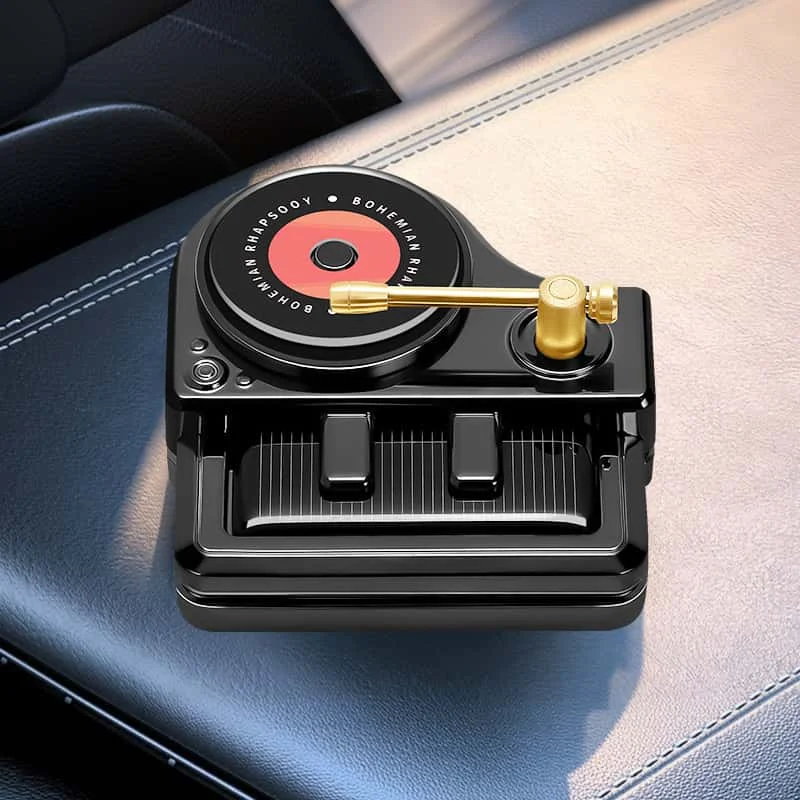 Solar Car Air Freshener Rotating Vintage Piano Record Player Dashboard Perfume Diffuser Aromatherapy Interior Accessories Gifts