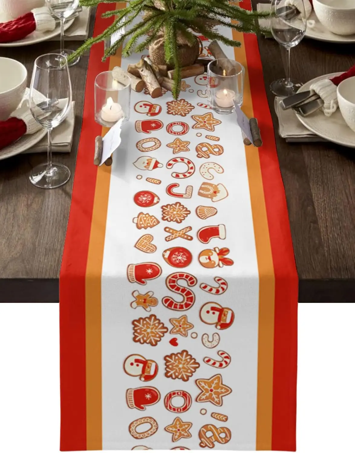 

Christmas Trees Merry Xmas Linen Table Runner Gingerbread Man Christmas Winter Holiday Kitchen Table Runner Christmas Decoration
