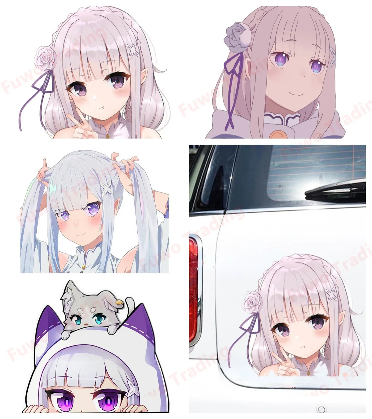 Hot selling Emilia Peeker Car Stickers Occlusion Scratch Graffiti Decals Creative  Anime Cute Windshield Car Styling