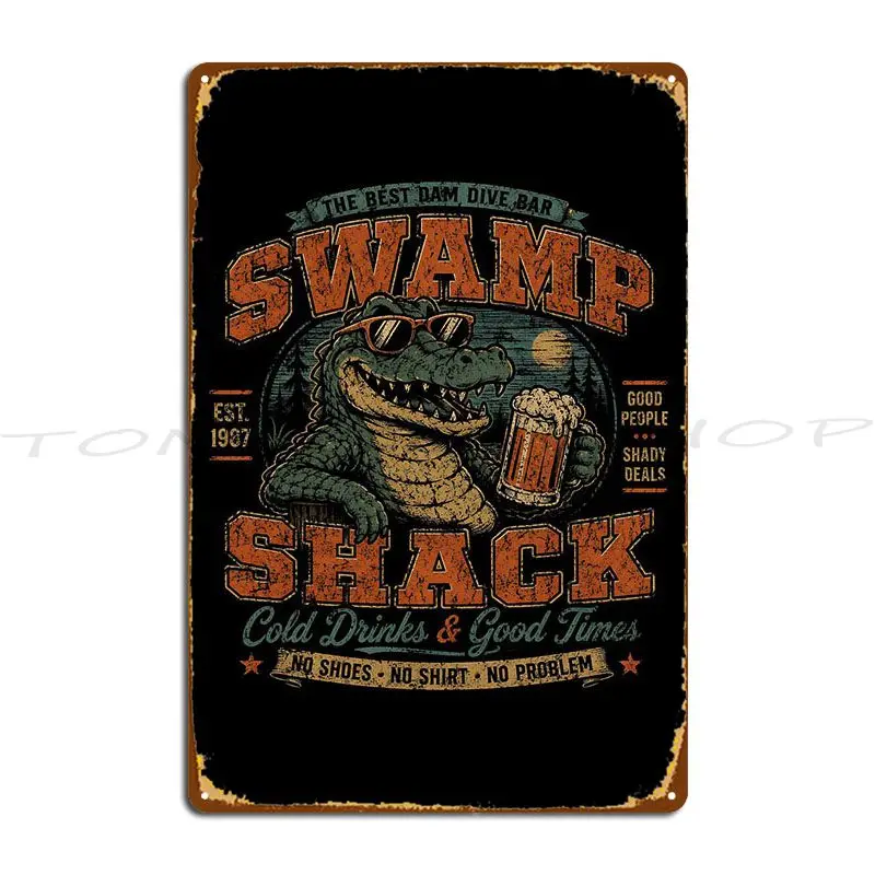 Vintage Swamp Shack Dive Bar Alligator Metal Sign Mural Living Room Design Painting Character Tin Sign Poster
