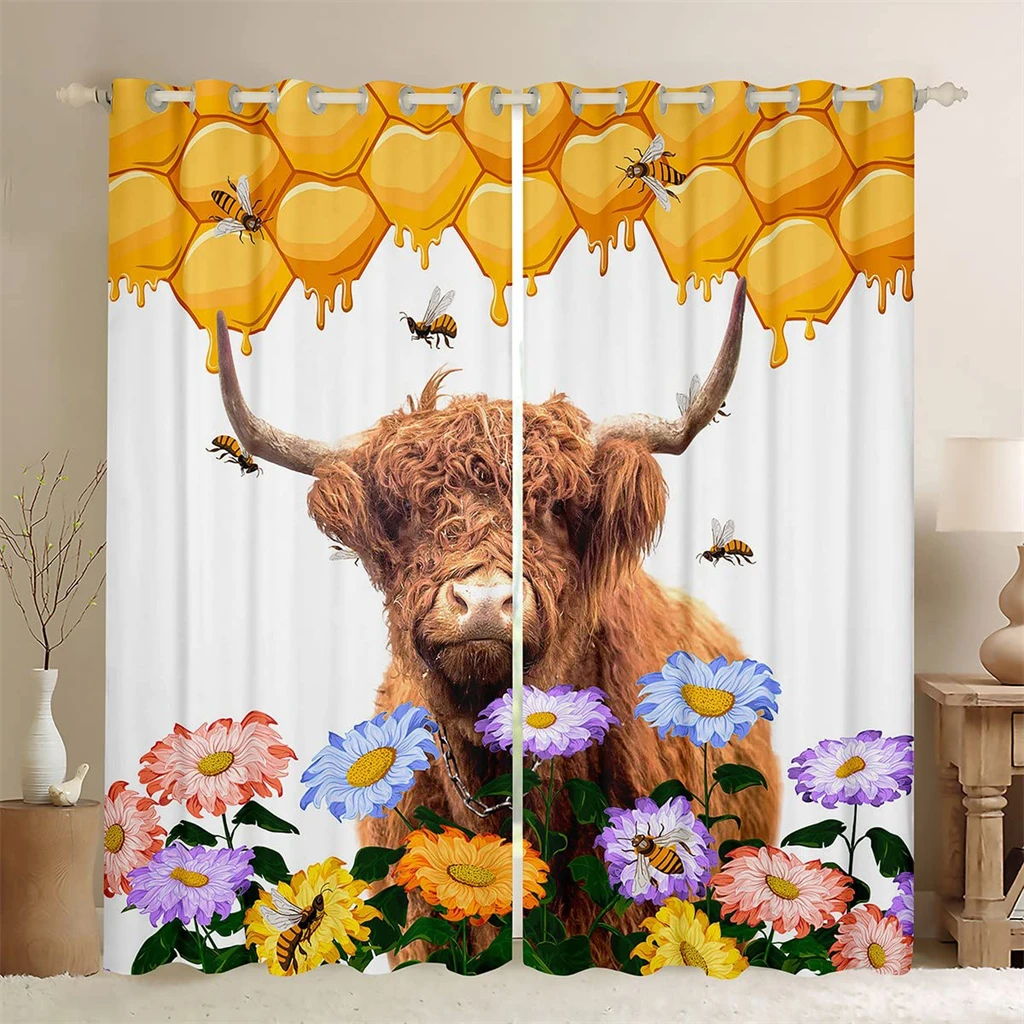 2 Piece Floral Animal Fur Creative Curtains Colorful Cute Cow Fit Living Room Luxury Bedroom Kitchen Balcony Window Decor