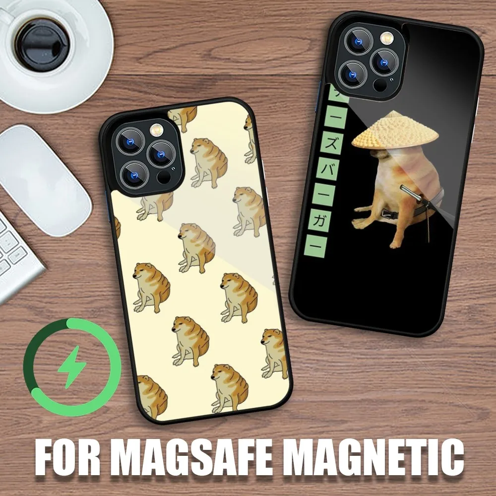 Dog Animal cute funny  Cheems Phone Case For iPhone 11 12 13 14 15 Plus Pro Max Charging Magsafe Magnetic Wireless Cover