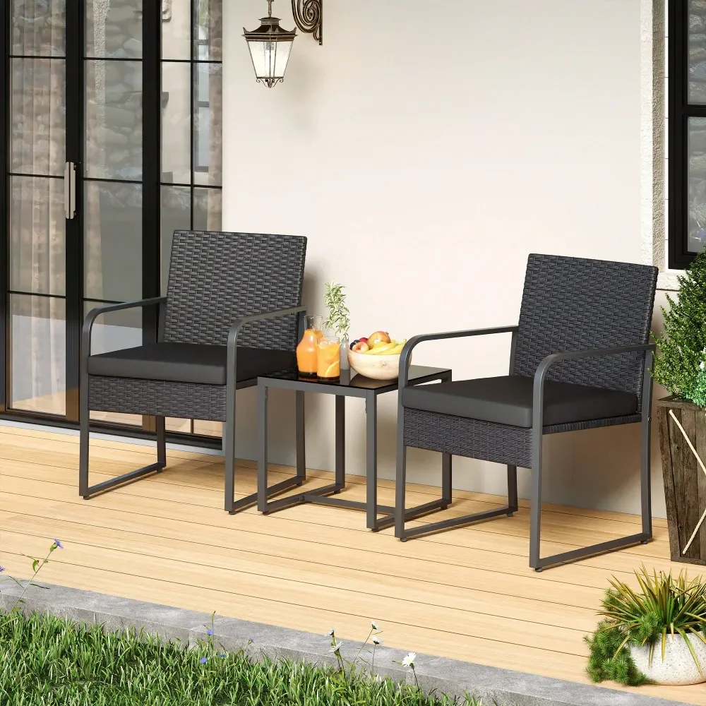 

Patio Furniture, 3Pieces Patio Furniture Bistro Sets, Outdoor Rattan Conversation With Glass Table, Wicker Sofa Furniture Set W
