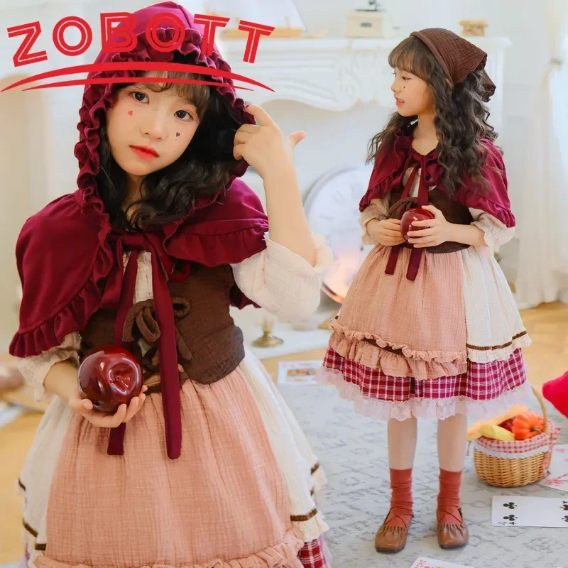 

Рождественский костюм Лолита, косплей, Красная Шапочка, шаль, плащ, пасторальный стиль, костюм для девочек, костюм для выступлений на Хэллоуин